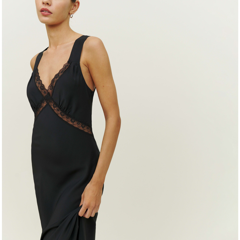 Reformation Black Lace-Trim Slip Dress